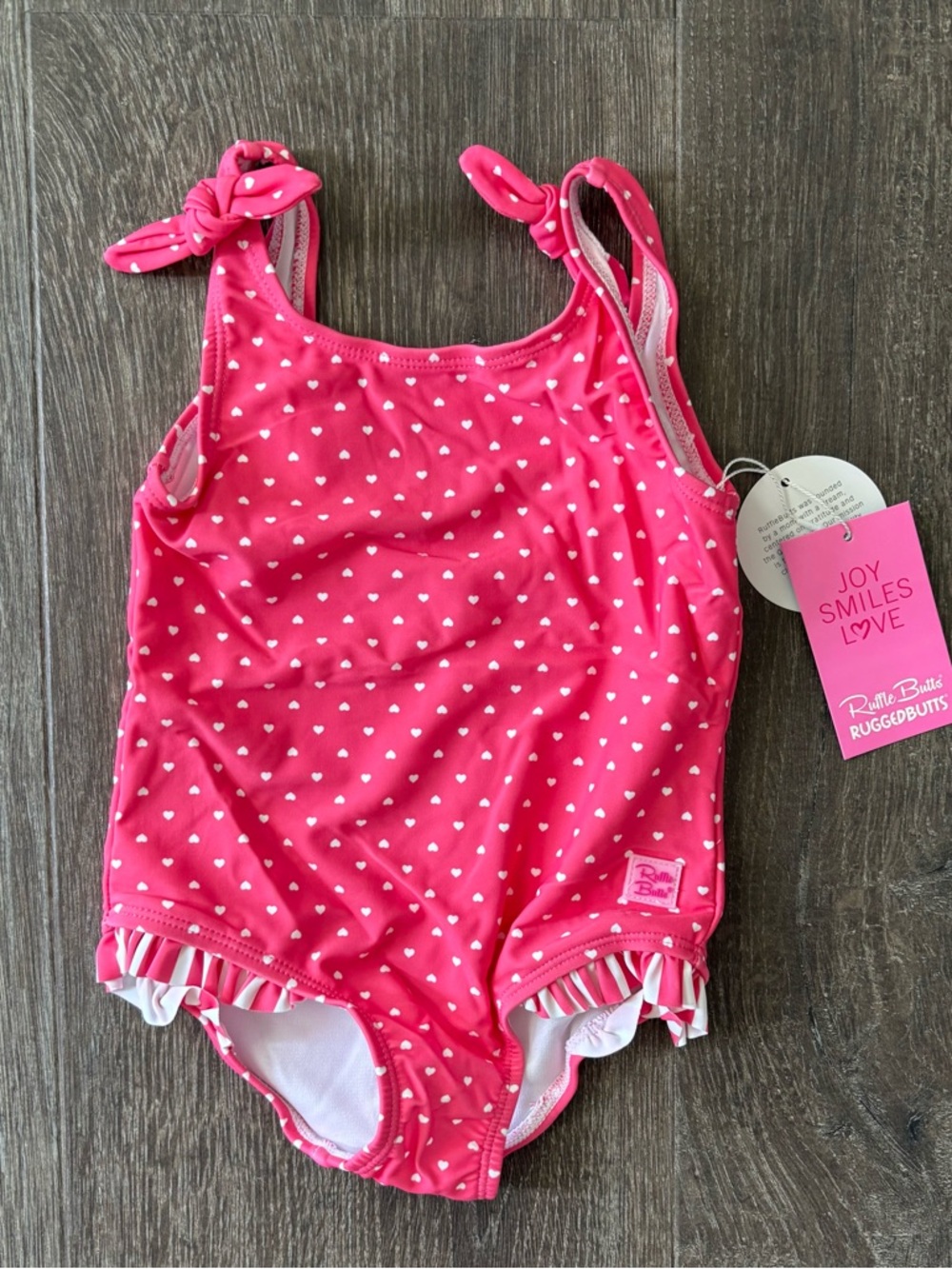 Ruffle Butts Hot Pink Heart Polka Dot Tie Shoulder One Piece - NEW! Size 2T